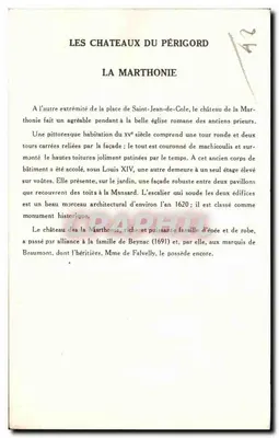 La Marthonie — Castillos del Périgord — Colección de la Solución Paulatberre, 9a Serie — Reverso