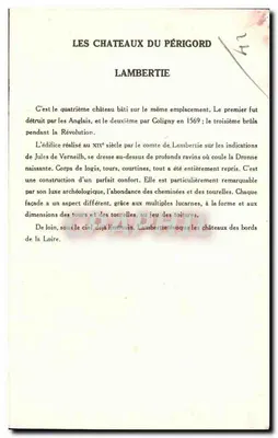 Os Castelos do Périgord — Castelo de Lambertié — 9ª Série, editor Lambertié — Verso