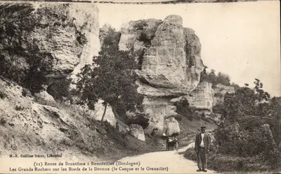 Les Grands Rochers sobre as margens da Dronne (o Casque e o Grenadier) — Estrada de Brantôme a Bourdeilles (Dordogne) — M.-E. Guillier frères, Libourne (12)