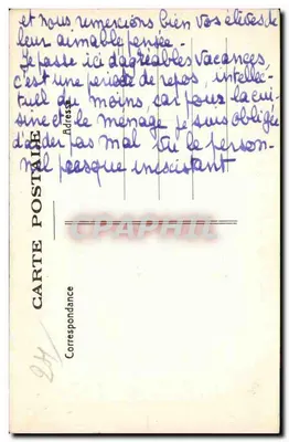 Zamek Côte, w Bourdeilles (Dordogne) — widok zamku z wieżami i ogród — wydawca nieodczytalny — Rewers