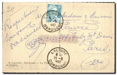 Lalinde - Dordogne — O Ponte e a Igreja — APA — Verso