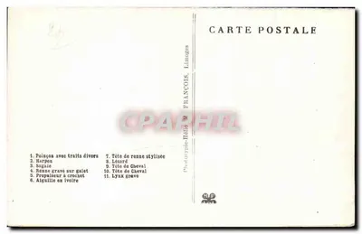 Laugerie-Basse (Les Byties, Dordogne) — Espécime de peças recolhidas na escavação das Marseilles — Fototipia Francois, Limoges — Verso