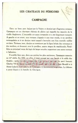 Château de Campagne — Les Châteaux du Périgord — 10e Série, Collection de la Solution Pausanberge — Verso