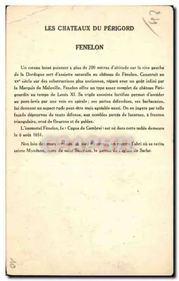 Castelo de Fénelon — Os Castelos do Périgord — Coleção da Solution Périgord, 10ª série — Verso