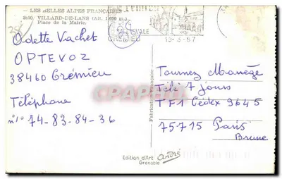 Villard-de-Lans — Place de la Mairie — Édition d'Art André — Verso