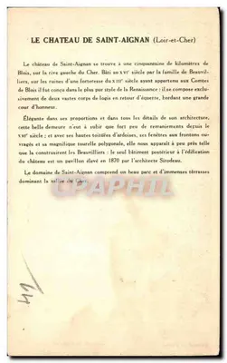 O Castelo de Saint-Aignan (Loir-et-Cher) — 3ª Série — Coleção da Solução Pautseuberge — Verso