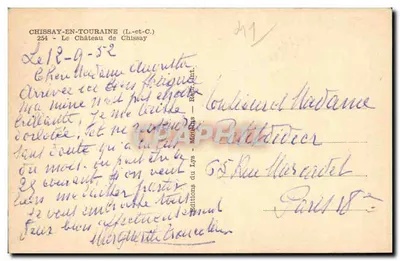 Chissay-en-Touraine — Zamek w Chissay — Wydawnictwo Lys - Paryż — Rewers