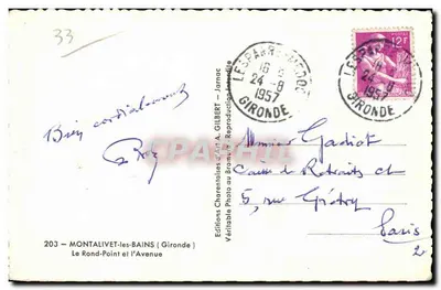 अर्ध-आधुनिक पोस्टकार्ड मॉंटलिवेट लेस बैंस ले रॉंड पॉइंट एट ल'एवेन्यू — पीछे