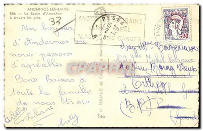 Andernos-les-Bains — Widok na basen Arcachon przez sosny — wydawca nieznany, numer serii 33 — Rewers