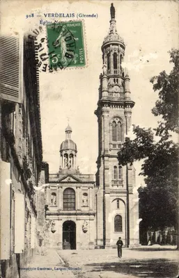 Bilhete postal antigo Verdelais Igreja