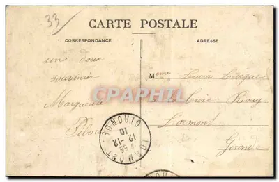 Bilhete postal antigo Verdelais Igreja — Verso