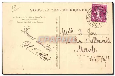 Sob o Céu da França — Na Costa de Argent — Pôr do sol visto do Pontão — Edição de Arte A. Gillert, Soulaç-sur-Mer — Verso