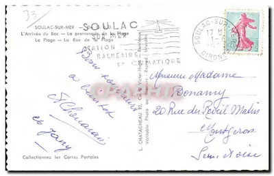 Soulac-sur-Mer — vista da praia, do porto e da rua — editor L. Chatagneau, n°33 — Verso