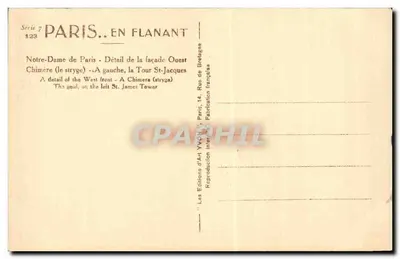 Notre-Dame w Paryżu — Szczegół fasady zachodniej — Chimera (stryga) — Wydawca YWON, seria 7, nr 123 — Rewers
