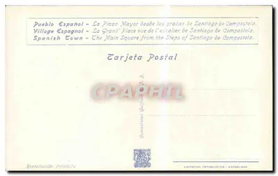 Santiago de Kompostela — Plac Mayor widziany z schodów — Międzynarodowa Wystawa w Barcelonie 1929 — Rewers