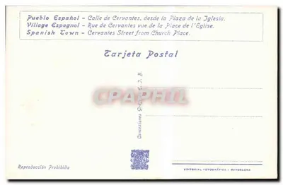Pueblo Español — Rua de Cervantes — Exposição Internacional de Barcelona 1929 — Editorial Fotográfica Barcelona, série B-14 — Verso