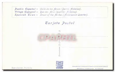 Calle de los Arcos (Barrio Andaluz) — Międzynarodowa Wystawa w Barcelonie 1929 — Editorial Fotográfica, n° B-3 — Rewers