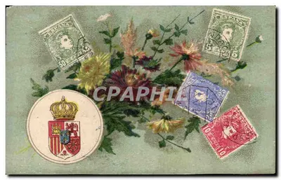 Fleurs et timbres espagnols — éditeur non visible, n° de série non lisible