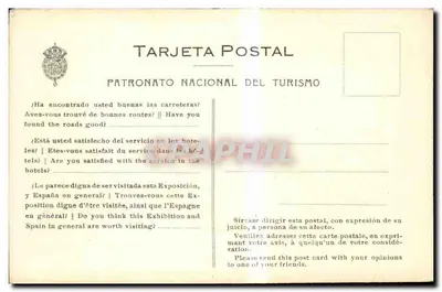 Wystawa międzynarodowa w Barcelonie — Wejście Avenida Reina María Cristina — Patronato Nacional del Turismo — Rewers