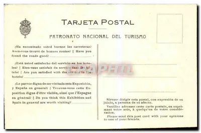Międzynarodowa wystawa w Barcelonie — Aspekt Pałacu Narodowego — Patronato Nacional del Turismo — Rewers