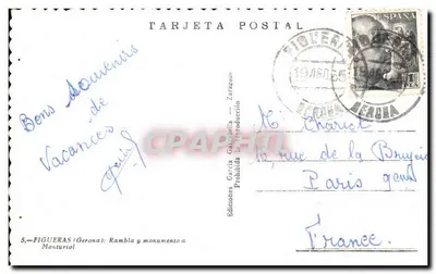Figueras (Gerona) — Rambla e monumento a Monturiol — Edizioni García Carrabella — Verso