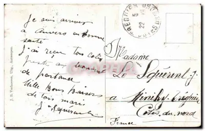 Anvers. Avenue De Keyser — widok ulicy z wydawcą 'J.B. Verhoeven, Uitg., Antwerpen' i numerem 12 — Rewers