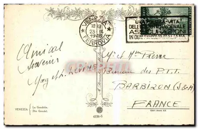 Wenecja — Gondolista na kanałach — wydawca nieznany, numer seryjny 4338-5 — Rewers