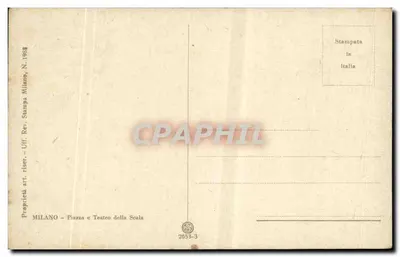 Milão — Piazza e Teatro della Scala — Impressão Rev. Uff. Milão, N. 2653-3 — Verso