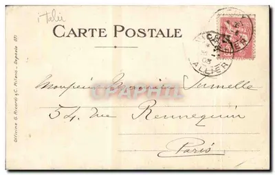Tosca — scène de l'opéra — éditeur G. Ricordi & C. Milano, n° 071 — Verso