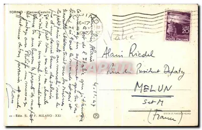 Piazza Castello — Turim — Editora S. A. F. Milão - XXI — Verso