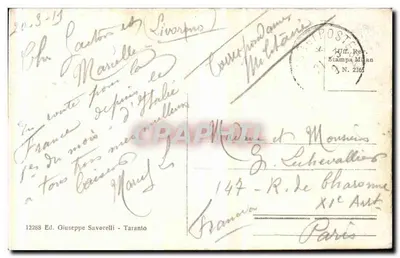 Taranto - Plac XX Września i Pałac Urzędów — Wyd. Giuseppe Savorelli, nr 12288 — Rewers