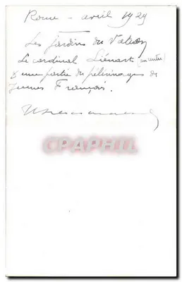 Rome - Jardin du Vatican — Le cardinal Liénart (ancien) et une partie des pèlerins français — Verso