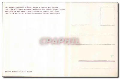 Krajowy stroj chorwacki — Chłopiec z Gračani niedaleko Zagrzeba — wydawca Zaklada Tiskare Nar. Zagreb — Rewers