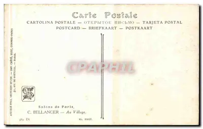 Mulher com cesta e jarro — cena de aldeia — C. Bellanger, Paris — Verso
