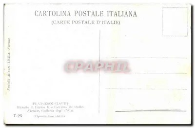 Enrico II e Caterina de Médicis — retrato de François Clouet — editor Fratelli Alinari, Florença, n° T.25 — Verso