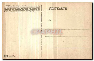 Bingen — widok panoramiczny na Ryn — wydawca Astöldin-Karten & Bocciaedt-Köln, nr 107 — Rewers