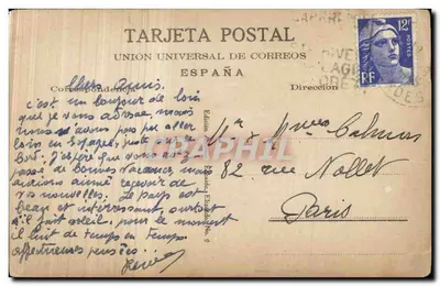 Santesteban — widok ulicy z kościołem — Union Universal de Correos — Rewers