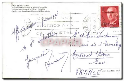 San Sebastián — Praia de Ondarreta e Monte Igeldo — editor desconhecido, número de série não visível — Verso