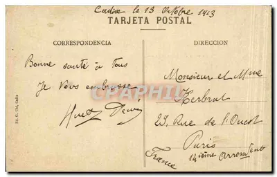 Cadiz - Rua de Isaac Peral e a Aduana — Éd. G. Thil, Cadiz — Verso
