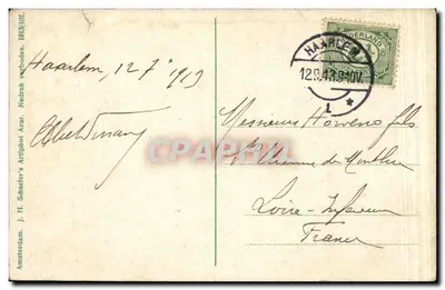 Haarlem. Raamsingel. — Canal cercado de árvores e barco — J. H. Schäder, Amsterdam, n°107 — Verso