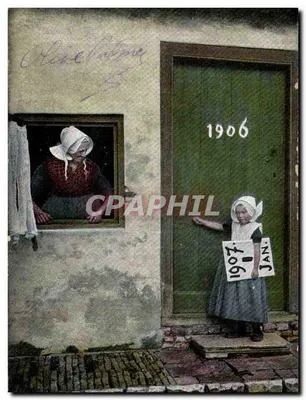 Woman and child in front of a door — 1906 — publisher Chiebelma, no. 13