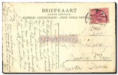 Auberdoue — Pejzaż z młynem wiatrowym i łodzią — BRIEFKAART — Rewers