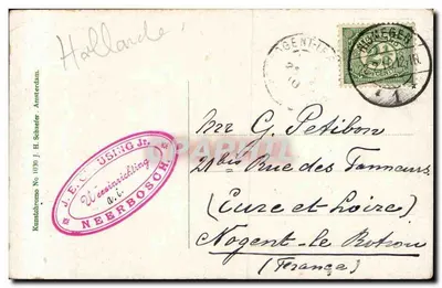 Nijmegen, Hunnerpark — widok parku z jeziorem i ścieżką — wydawca J.E.C. Using Jr. n°1130 — Rewers