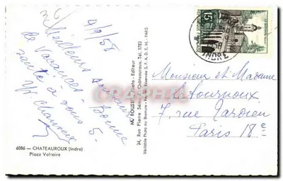 Widok z lotu nad Châteauroux — wydawca Pierre Rousseau, nr 6086 — Rewers