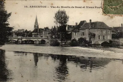 Argenton — Vista do Moulin de Bord e Velho Ponte — editor Goudouy, n°10