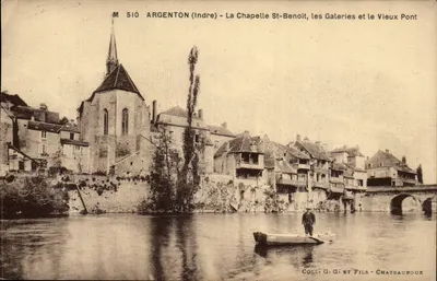 Argenton (Indre) — A Capela St-Benoît, as Galerias e o Velho Ponte — Coll. G. G. e Filhos - Châteauroux