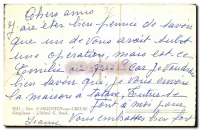 Widok Gargilesse-d'Argenton — wydawca Gargilesse - Hotel G. Sand, nr 36 — Rewers