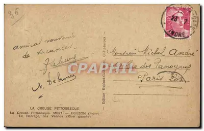 La Creuse Pittoresque — O Barragem, as Válvulas (Margem esquerda) — Edição Robinet-Guillot, Châteauroux, M691 — Verso
