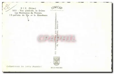 Die (Drôme) — Ogólny widok, Drôme, Góry Vercors, Aiguillette de Die i Glandasse — IRIS — Rewers