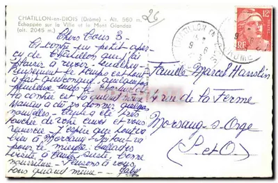 Châtillon-en-Diois — Widok wioski i Góry Glandaz — wydawca Cim — Rewers